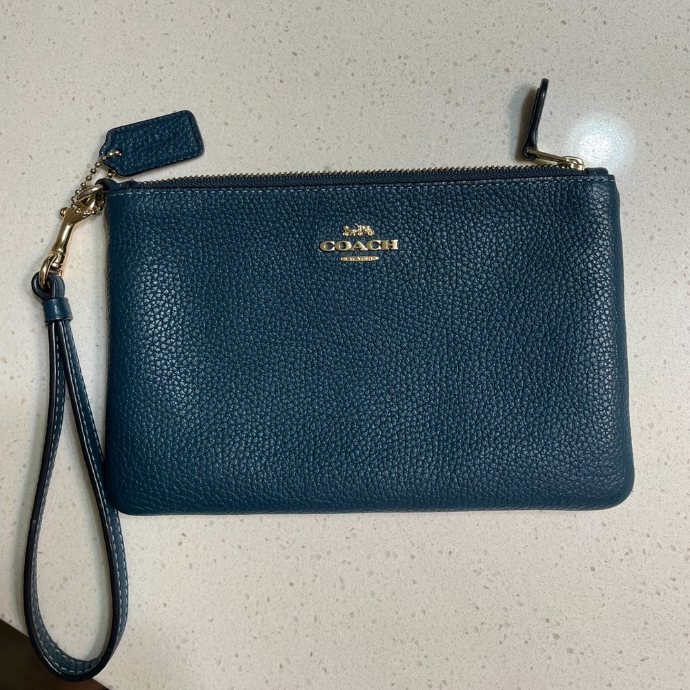 Small teal coach wristlet